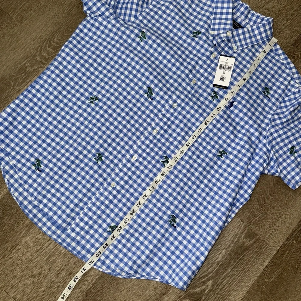 NWT Polo Ralph Lauren Short Sleeve Oxford Men's XL Blue White Check Palm Trees